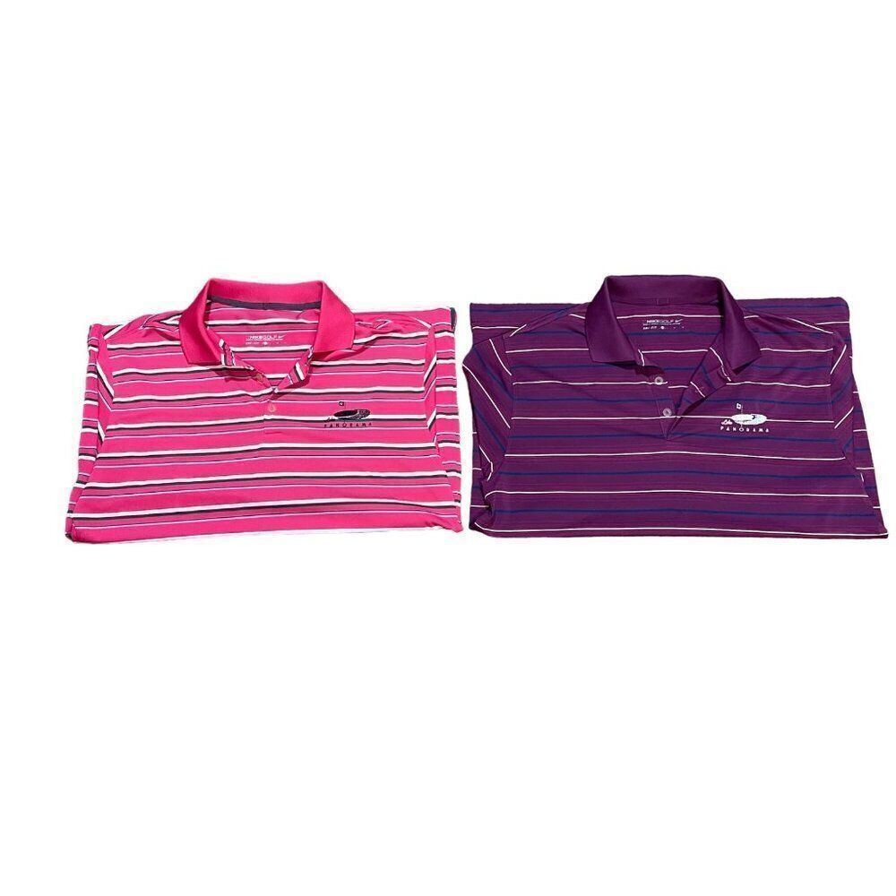 Lot of 2 Nike Golf Dri-Fit Striped Polo Shirts Pink & Purple Size L Panorama
